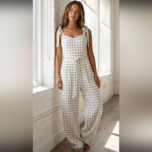 Chic White Checkered Jumpsuit